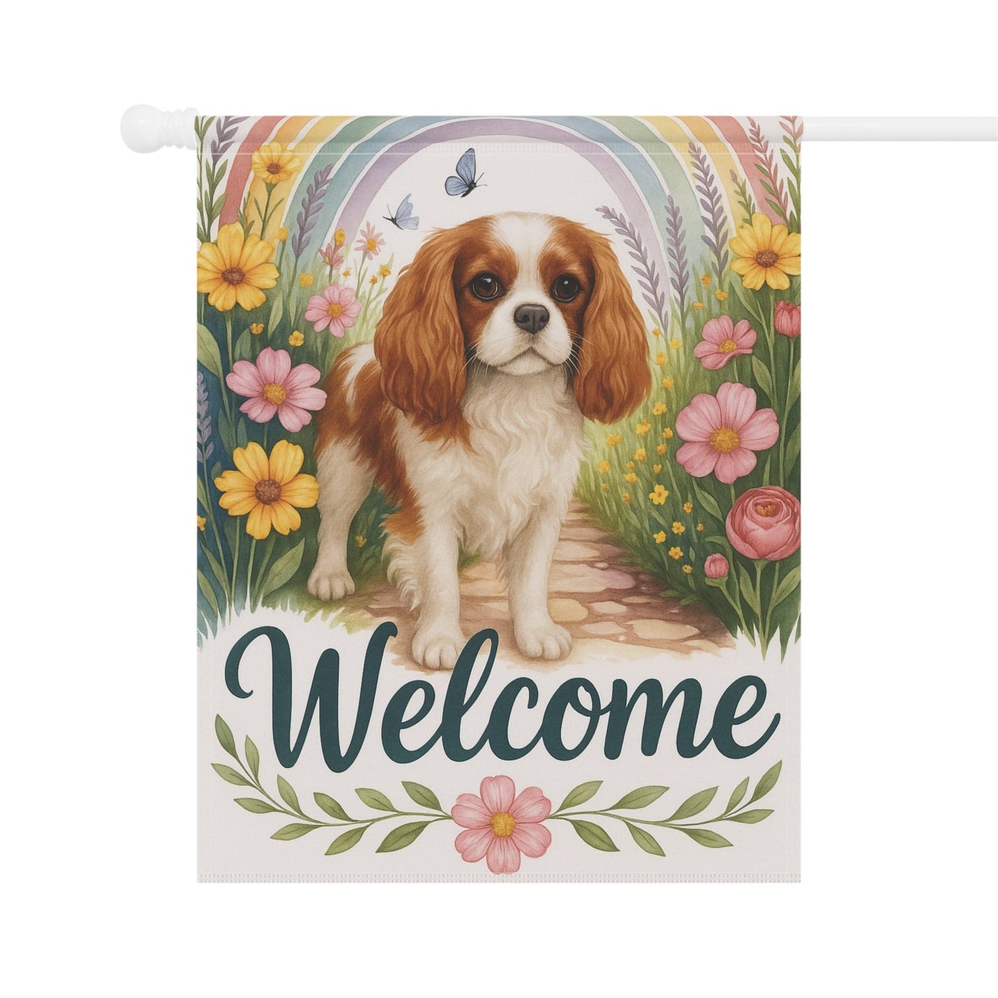 Printify Garden Flag Blenheim Cavalier King Charles Welcome Garden Flag