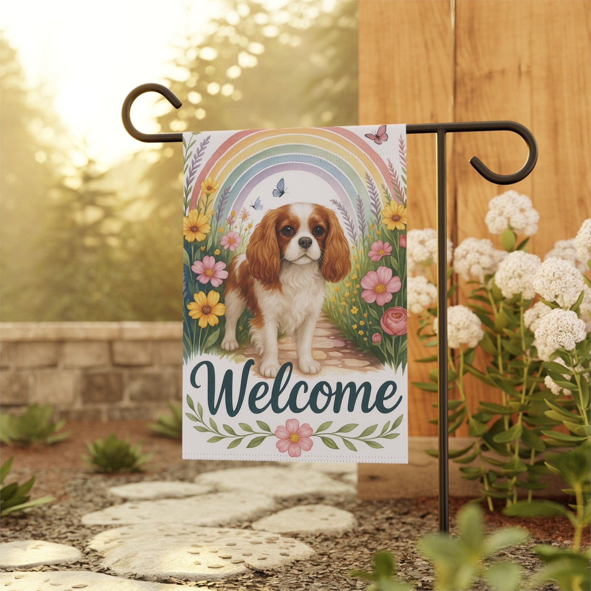 Printify Garden Flag Blenheim Cavalier King Charles Welcome Garden Flag