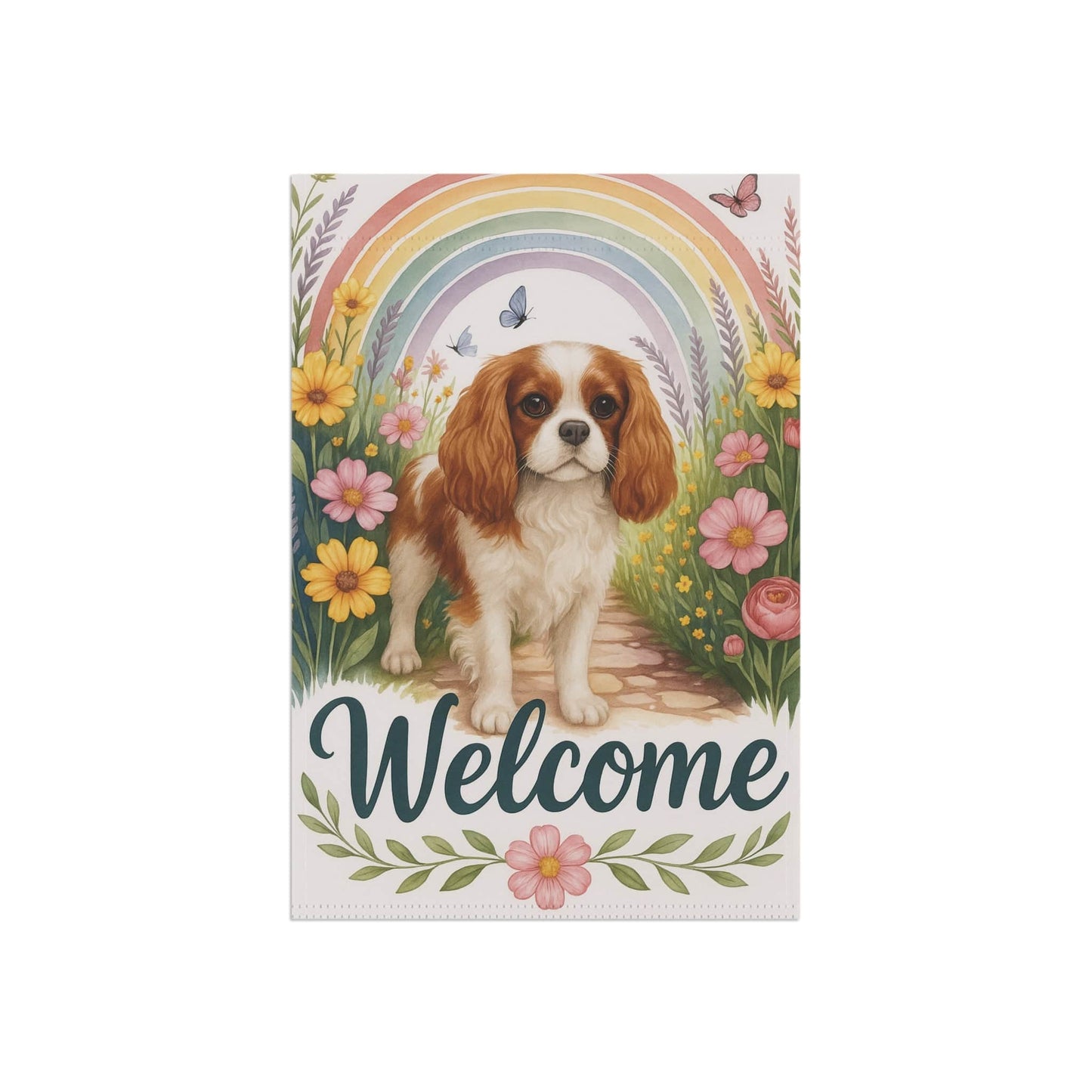 Printify Garden Flag Blenheim Cavalier King Charles Welcome Garden Flag