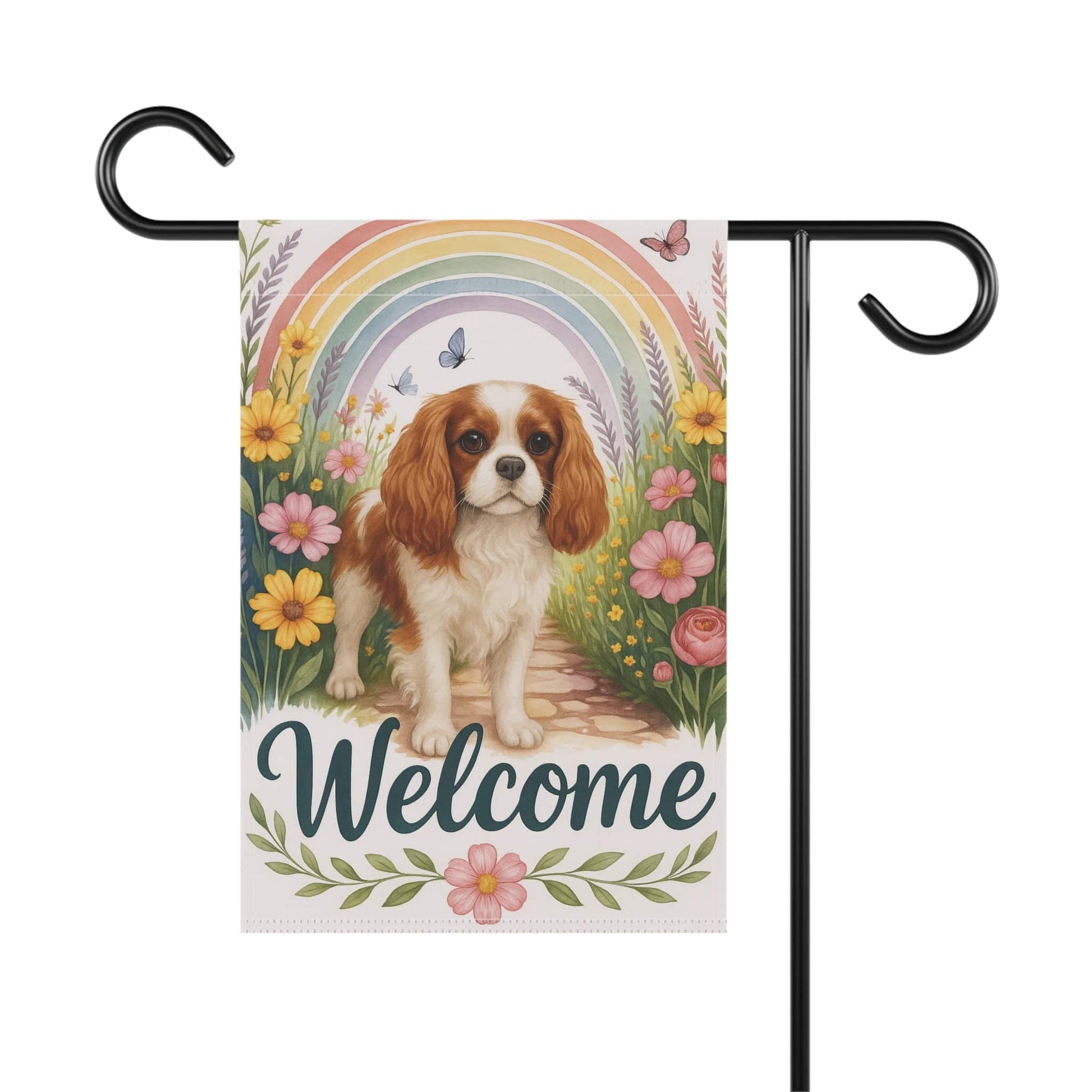 Printify Garden Flag Blenheim Cavalier King Charles Welcome Garden Flag