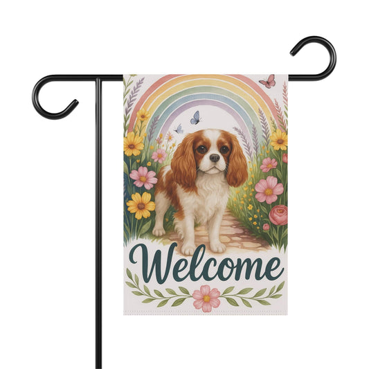 Printify Garden Flag Blenheim Cavalier King Charles Welcome Garden Flag