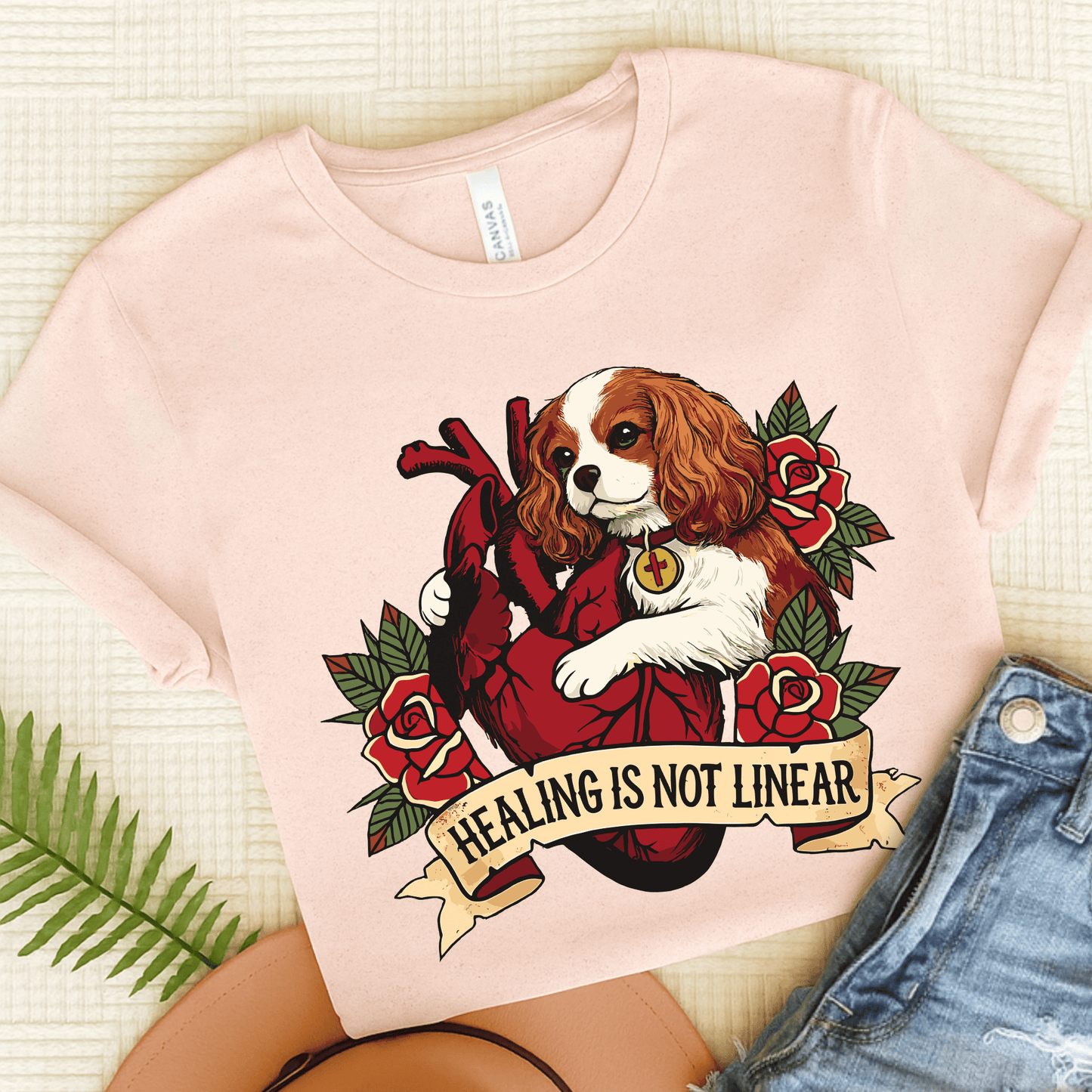 Personalized Cavalier Linear Healing Unisex TShirt Soft Pink