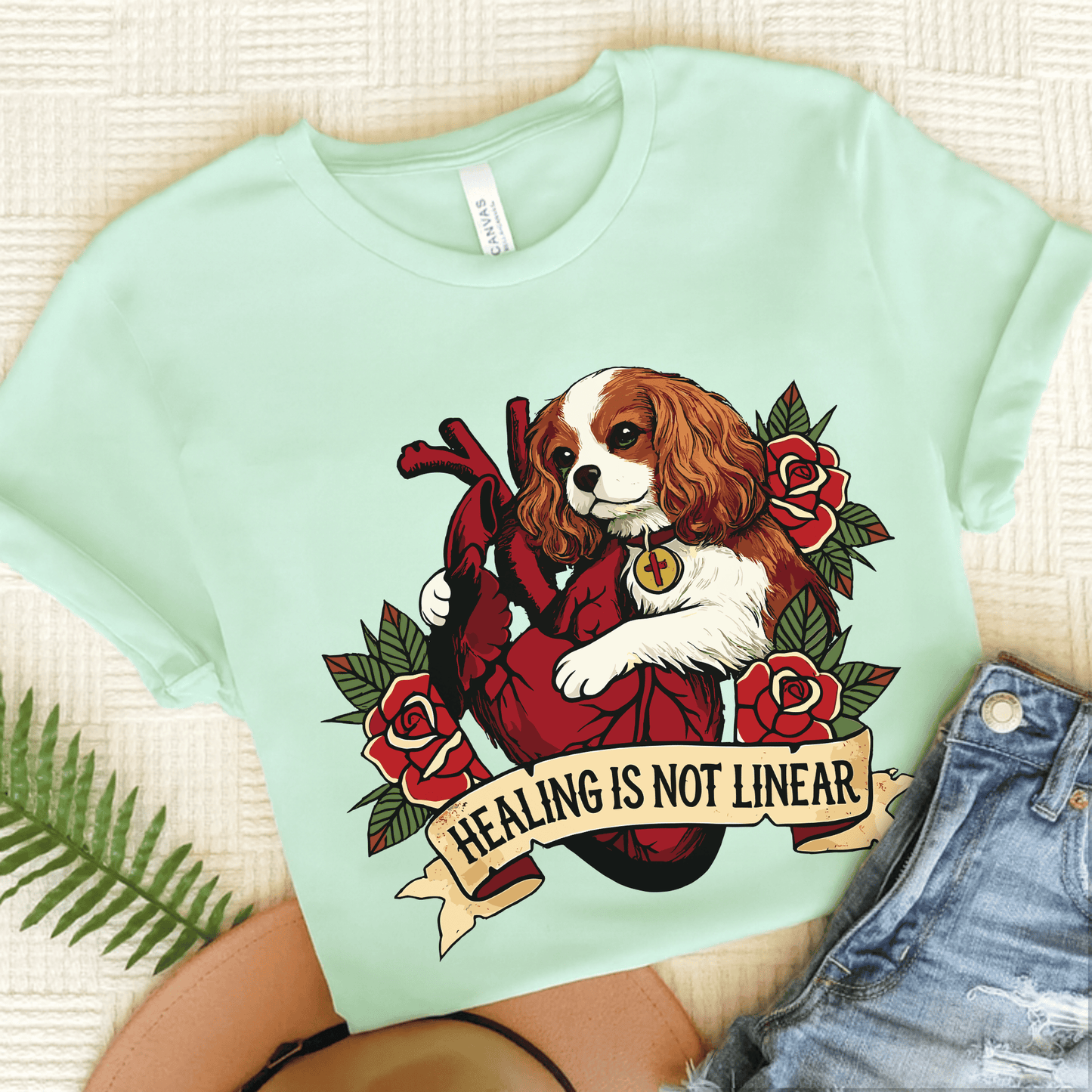 Personalized Cavalier Linear Healing Unisex TShirt Heather Mint