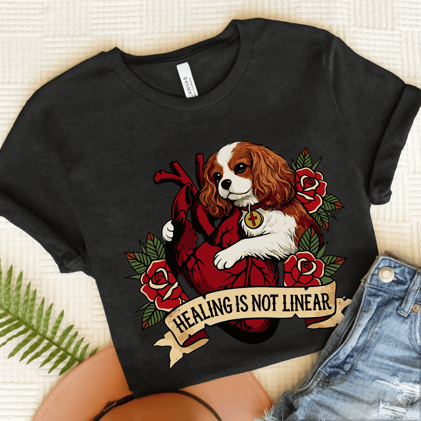 Personalized Cavalier Linear Healing Unisex TShirt Dark Grey Heather