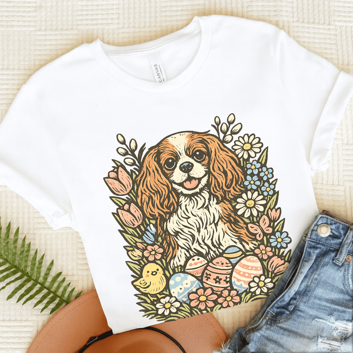 Personalized Cavalier Pastel Easter Unisex TShirt White