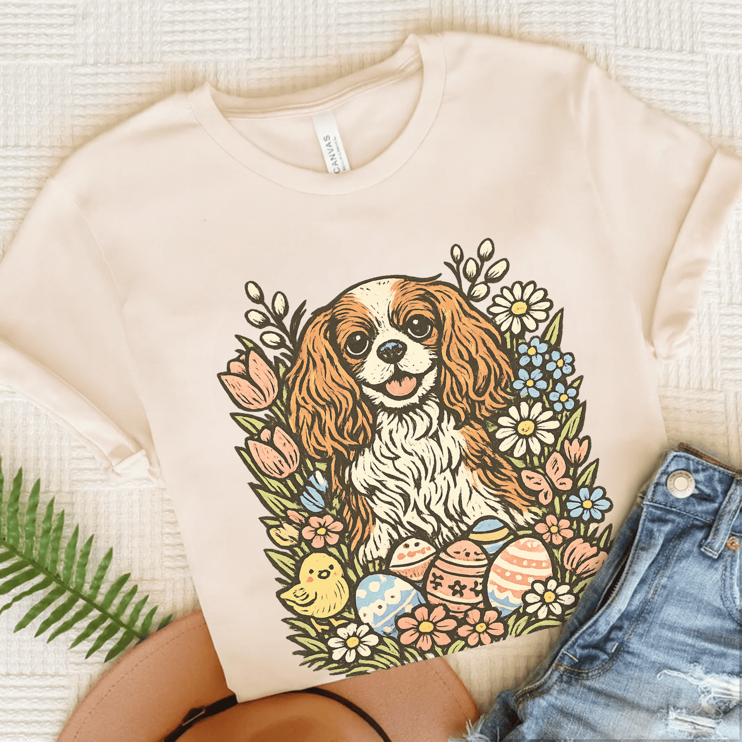Personalized Cavalier Pastel Easter Unisex TShirt Natural