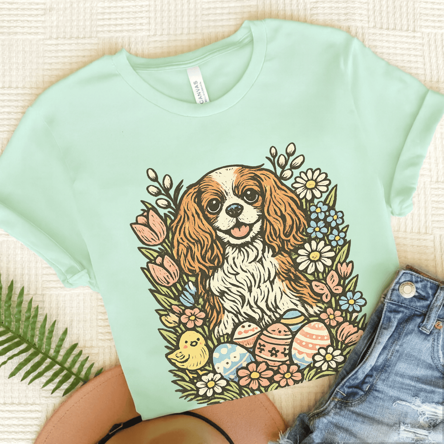 Personalized Cavalier Pastel Easter Unisex TShirt Heather Mint