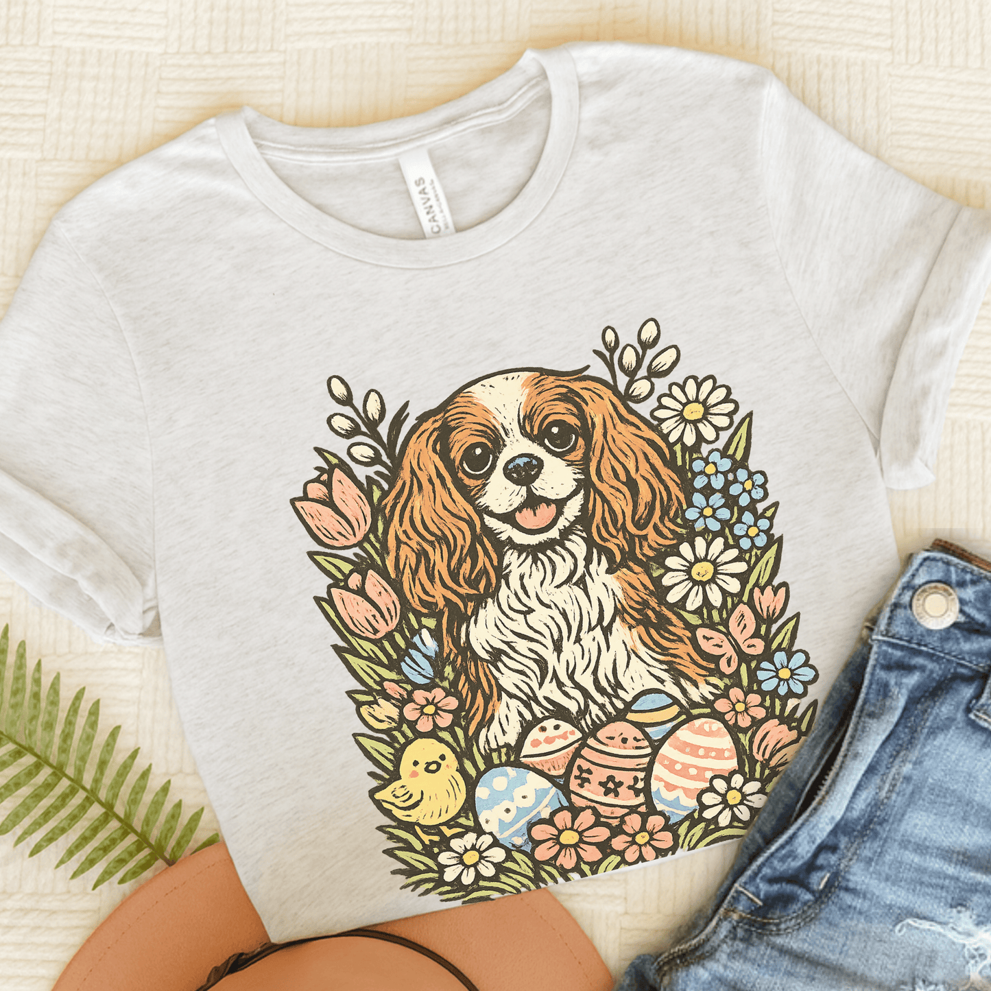 Personalized Cavalier Pastel Easter Unisex TShirt Ash