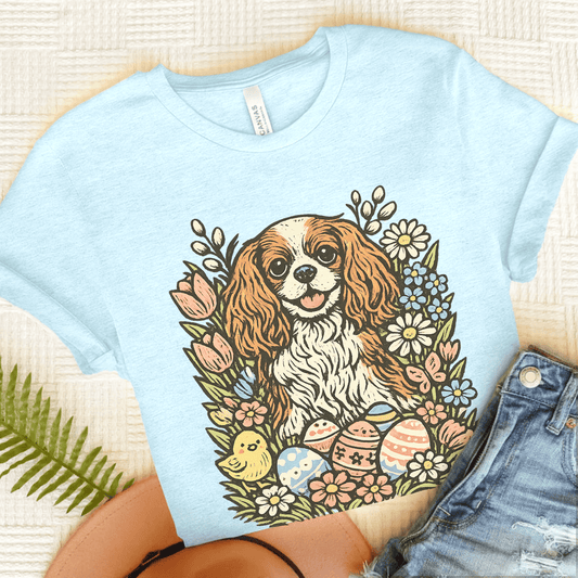 Personalized Cavalier Pastel Easter Unisex TShirt Heather Ice Blue