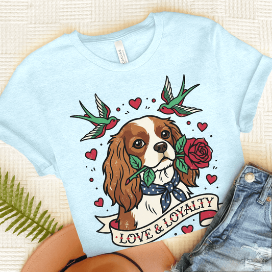Personalized Cavalier Loyalty Tattoo Unisex TShirt Heather Ice Blue