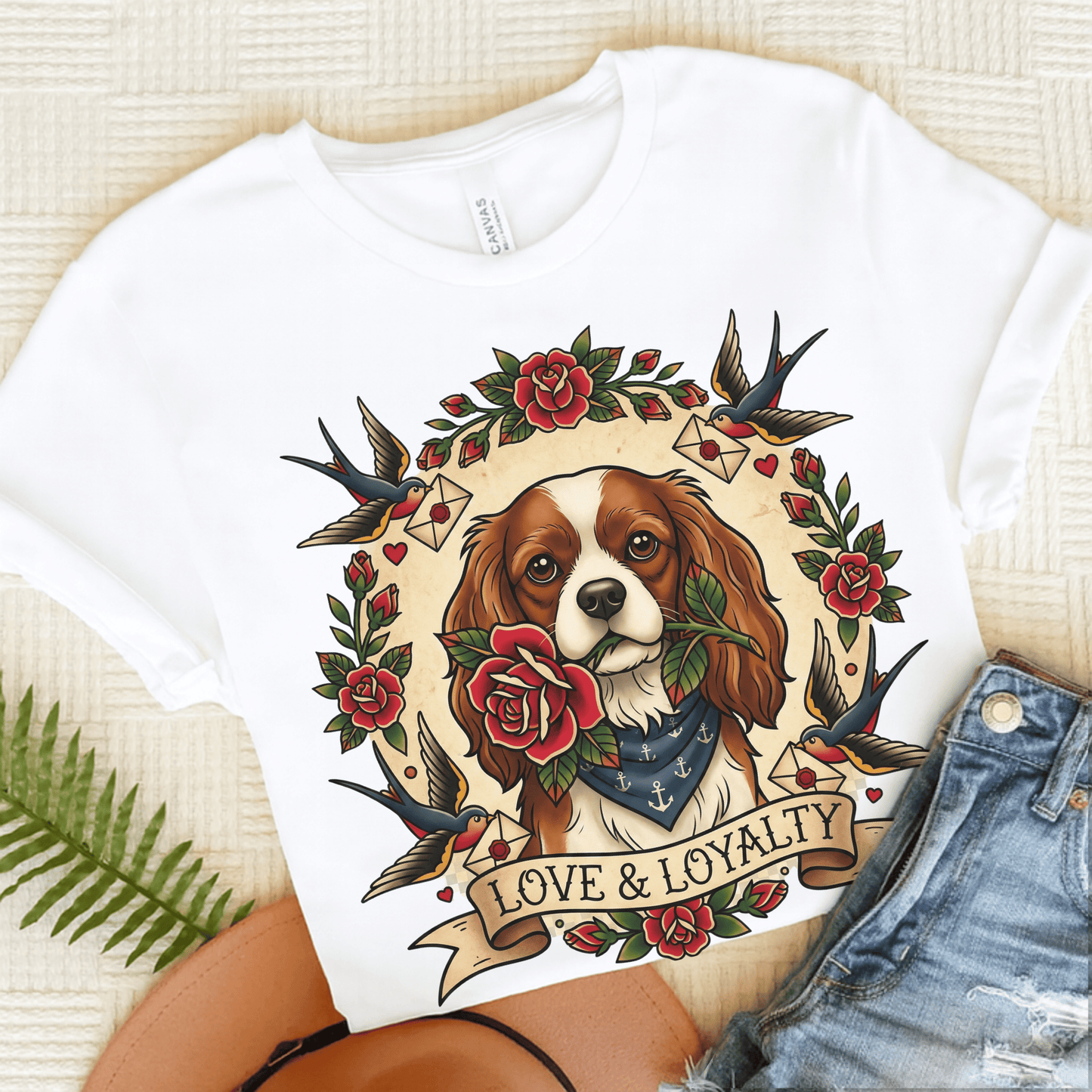 Personalized Cavalier Vintage Tattoo Unisex TShirt White
