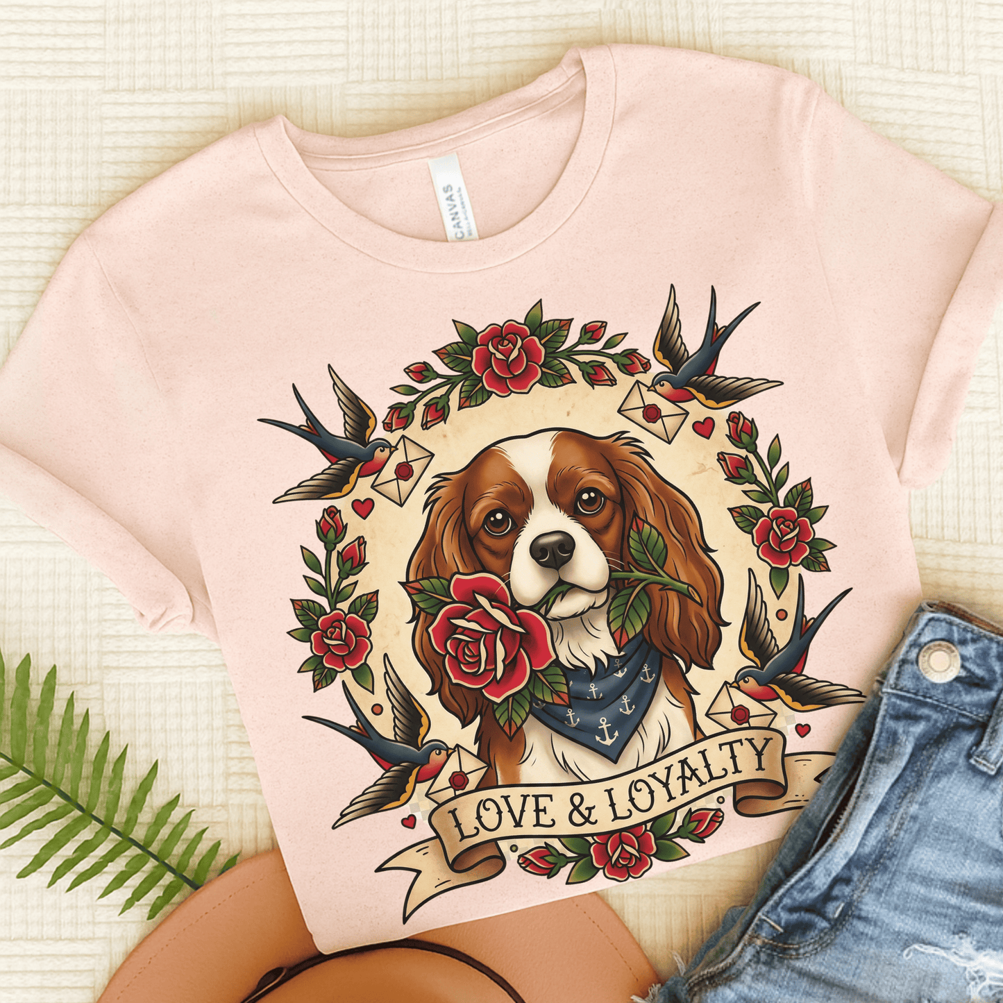 Personalized Cavalier Vintage Tattoo Unisex TShirt Soft Pink