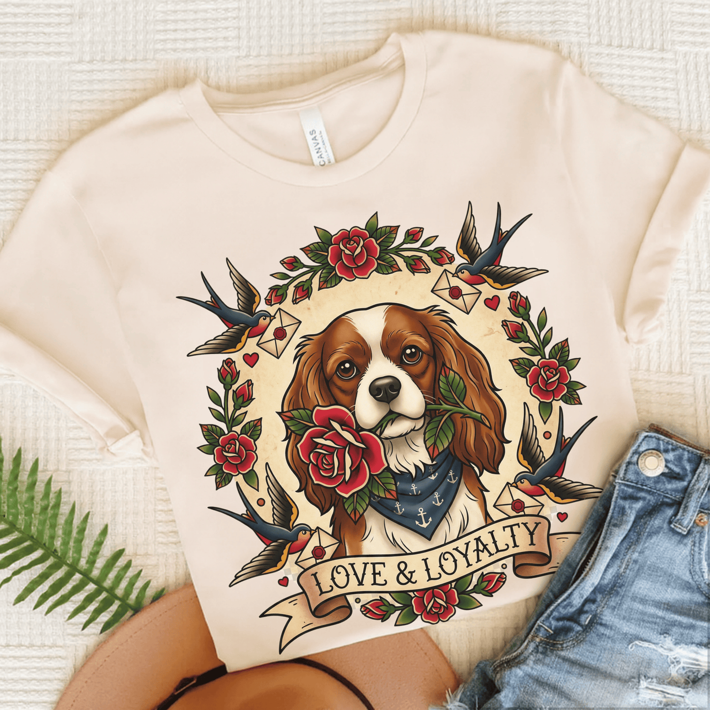 Personalized Cavalier Vintage Tattoo Unisex TShirt Natural