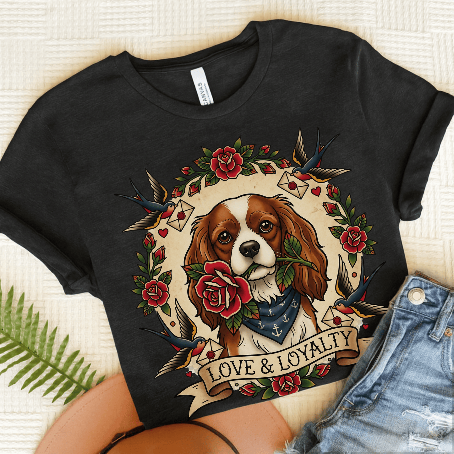 Personalized Cavalier Vintage Tattoo Unisex TShirt Dark Grey Heather