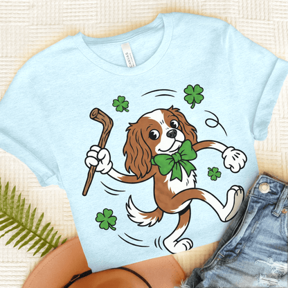 Personalized Cavalier Lucky Pup Unisex TShirt Heather Ice Blue
