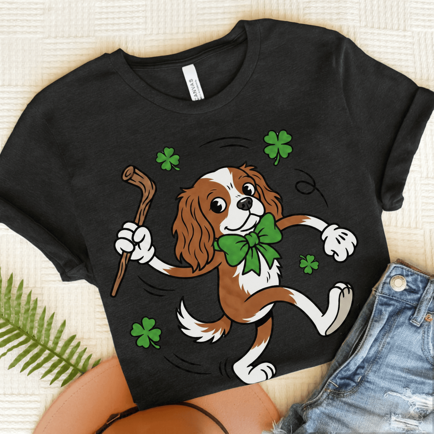 Personalized Cavalier Lucky Pup Unisex TShirt Dark Grey Heather