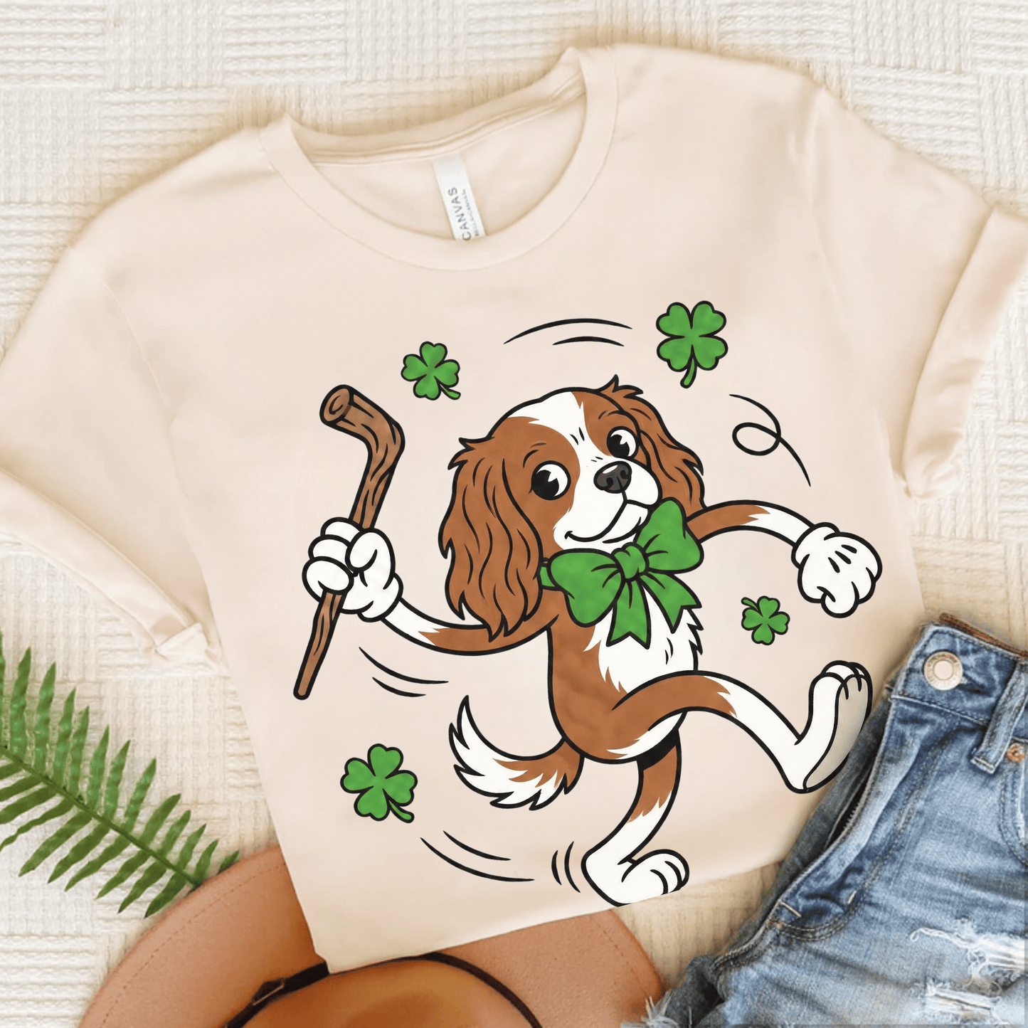 Personalized Cavalier Lucky Pup Unisex TShirt Natural