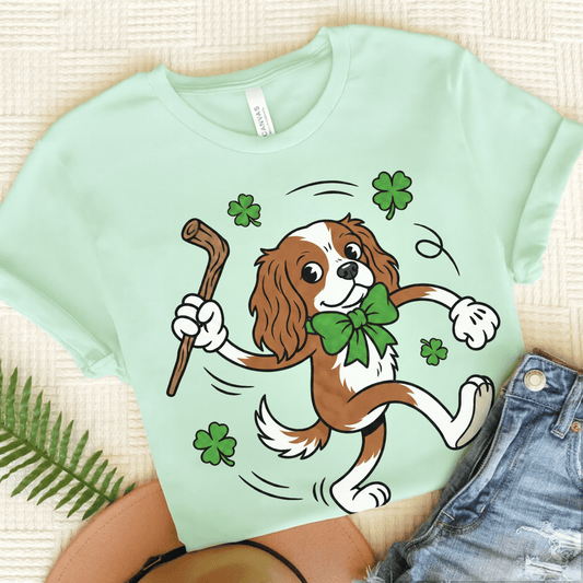 Personalized Cavalier Lucky Pup Unisex TShirt Heather Mint