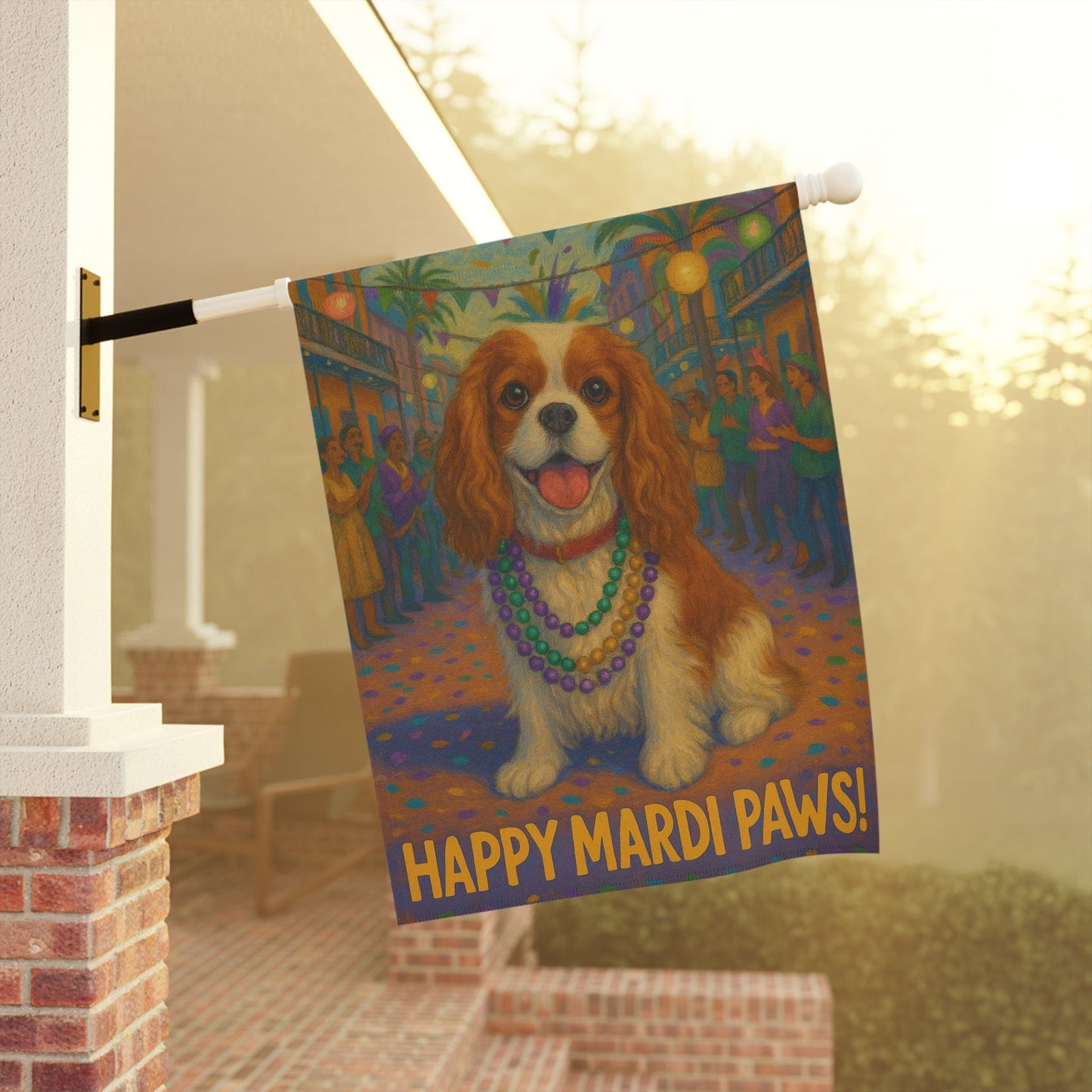 Blenheim Cavalier Mardi Gras Paws Garden Flag