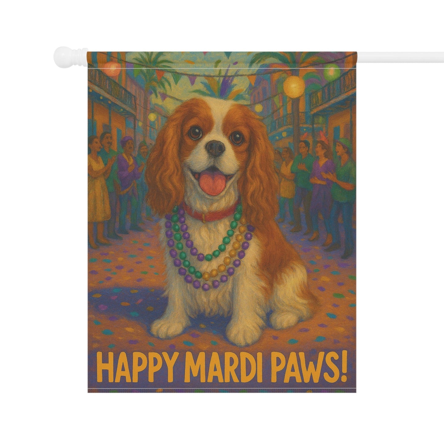 Blenheim Cavalier Mardi Gras Paws Garden Flag