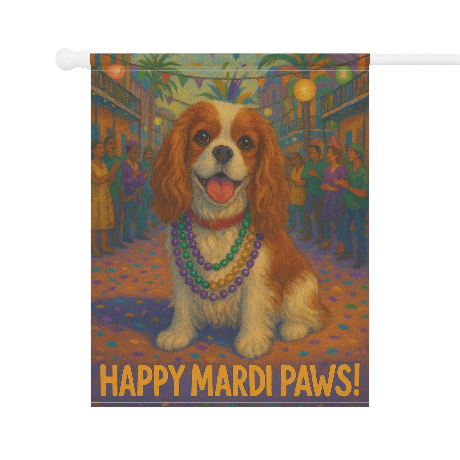 Blenheim Cavalier Mardi Gras Paws Garden Flag