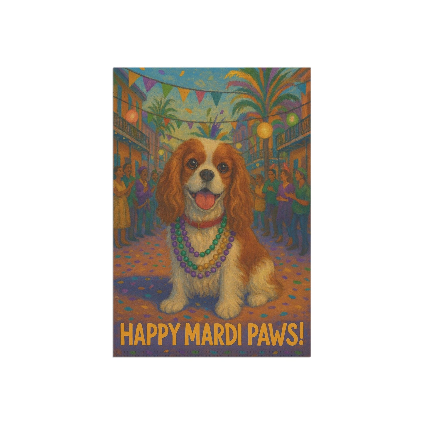 Blenheim Cavalier Mardi Gras Paws Garden Flag