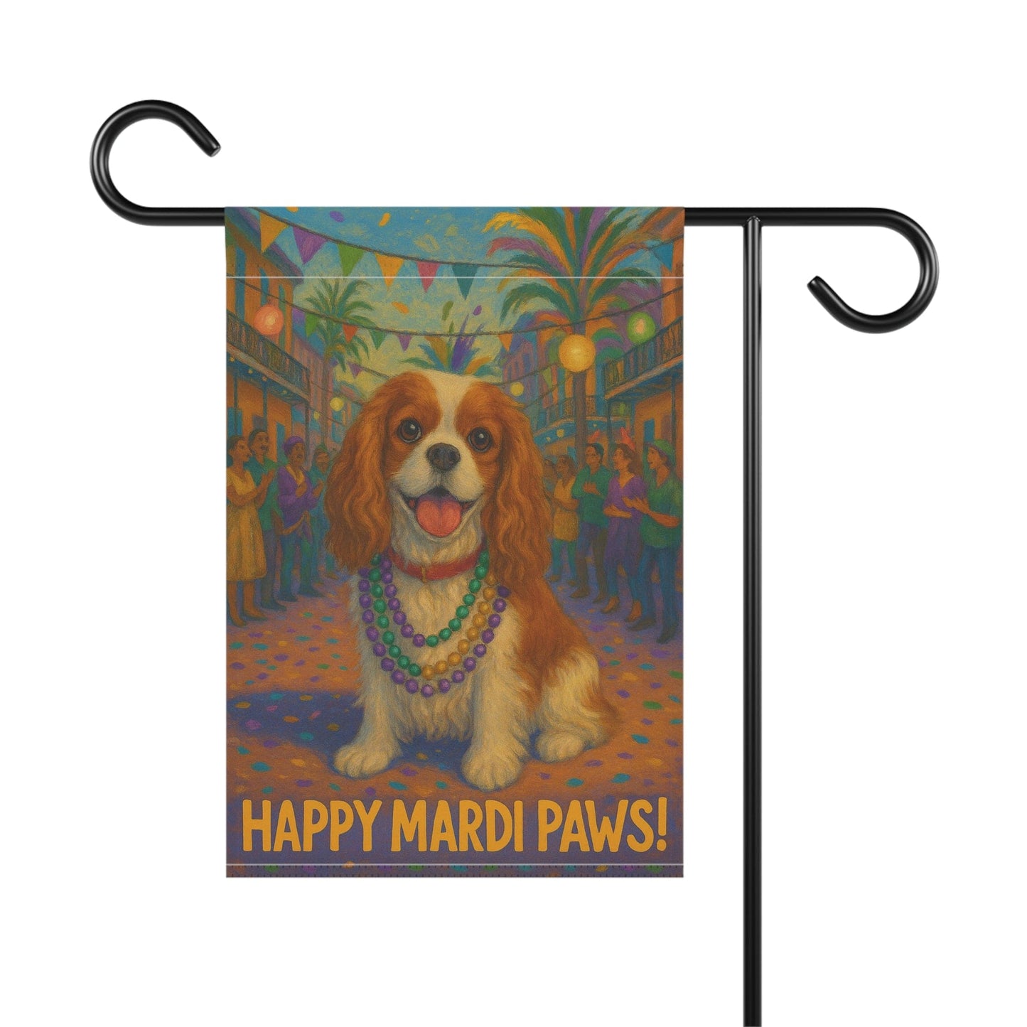 Blenheim Cavalier Mardi Gras Paws Garden Flag