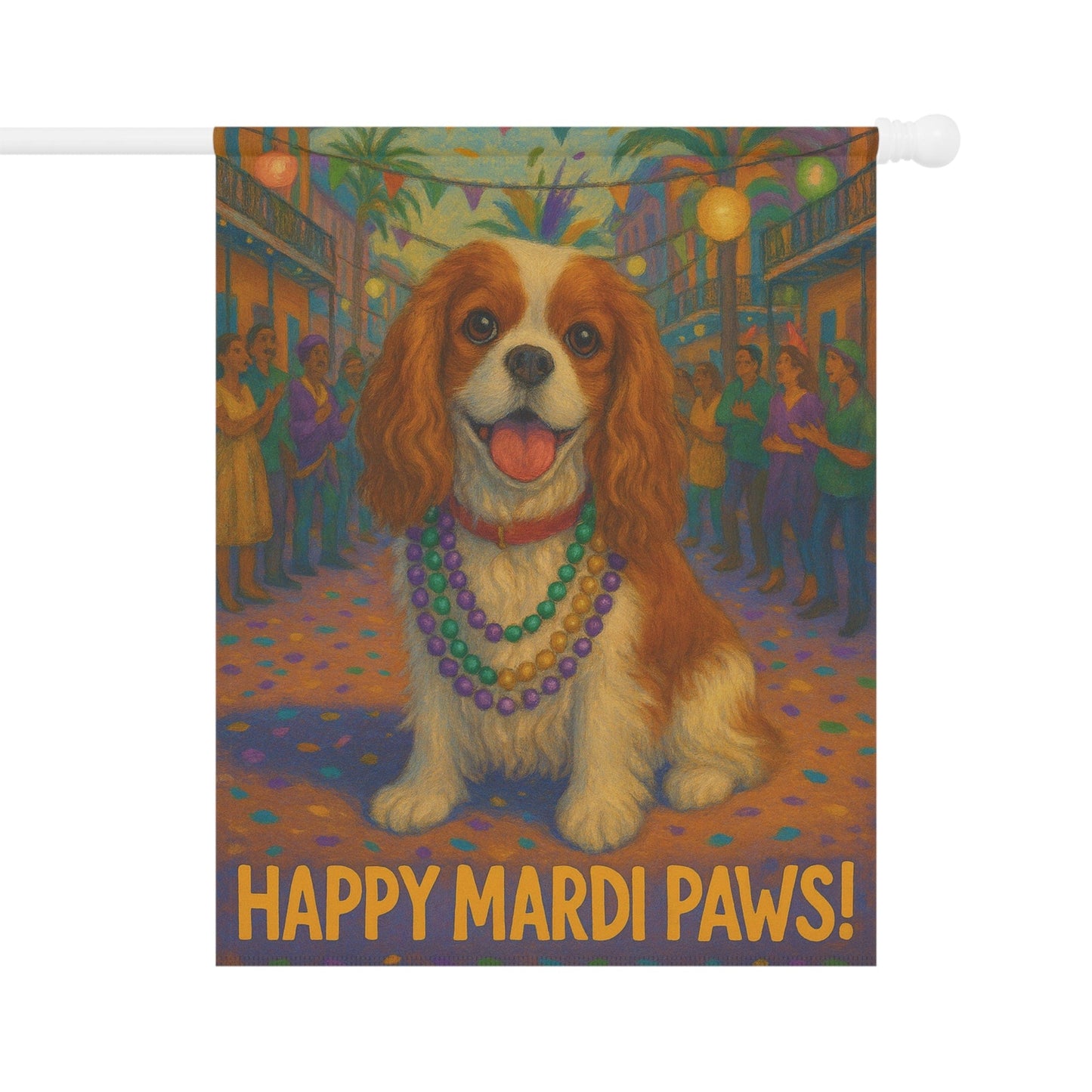 Blenheim Cavalier Mardi Gras Paws Garden Flag