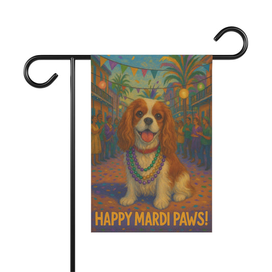 Blenheim Cavalier Mardi Gras Paws Garden Flag