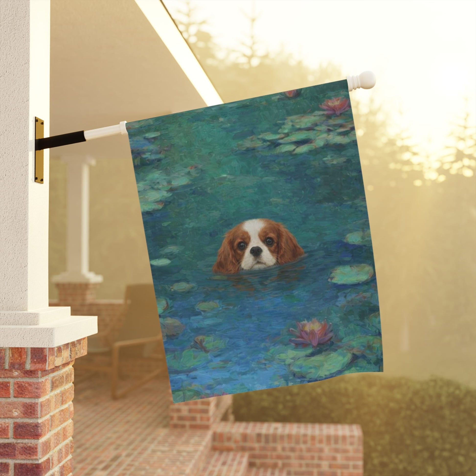 Personalized Cavalier Monet Waterlilies Garden Flag