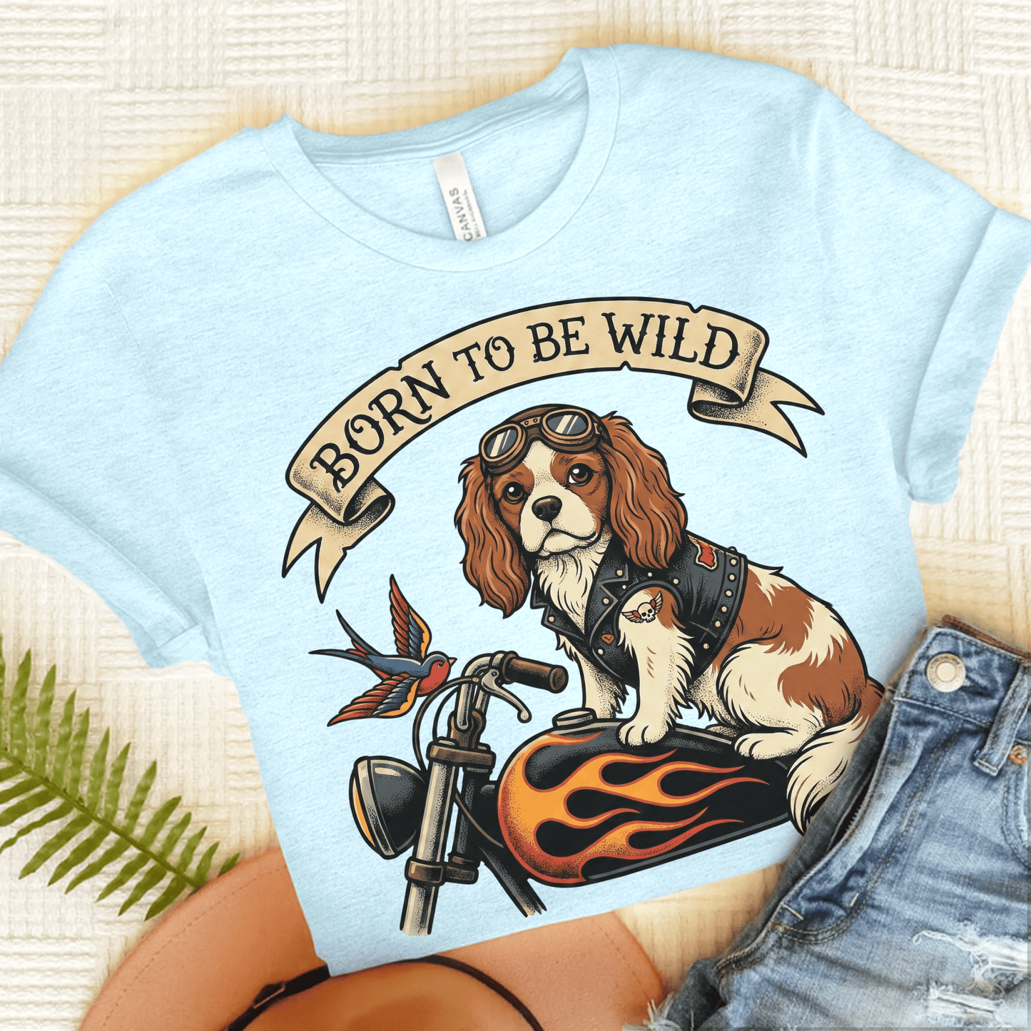 Personalized Cavalier Motorcycle Unisex TShirt Heather Ice Blue