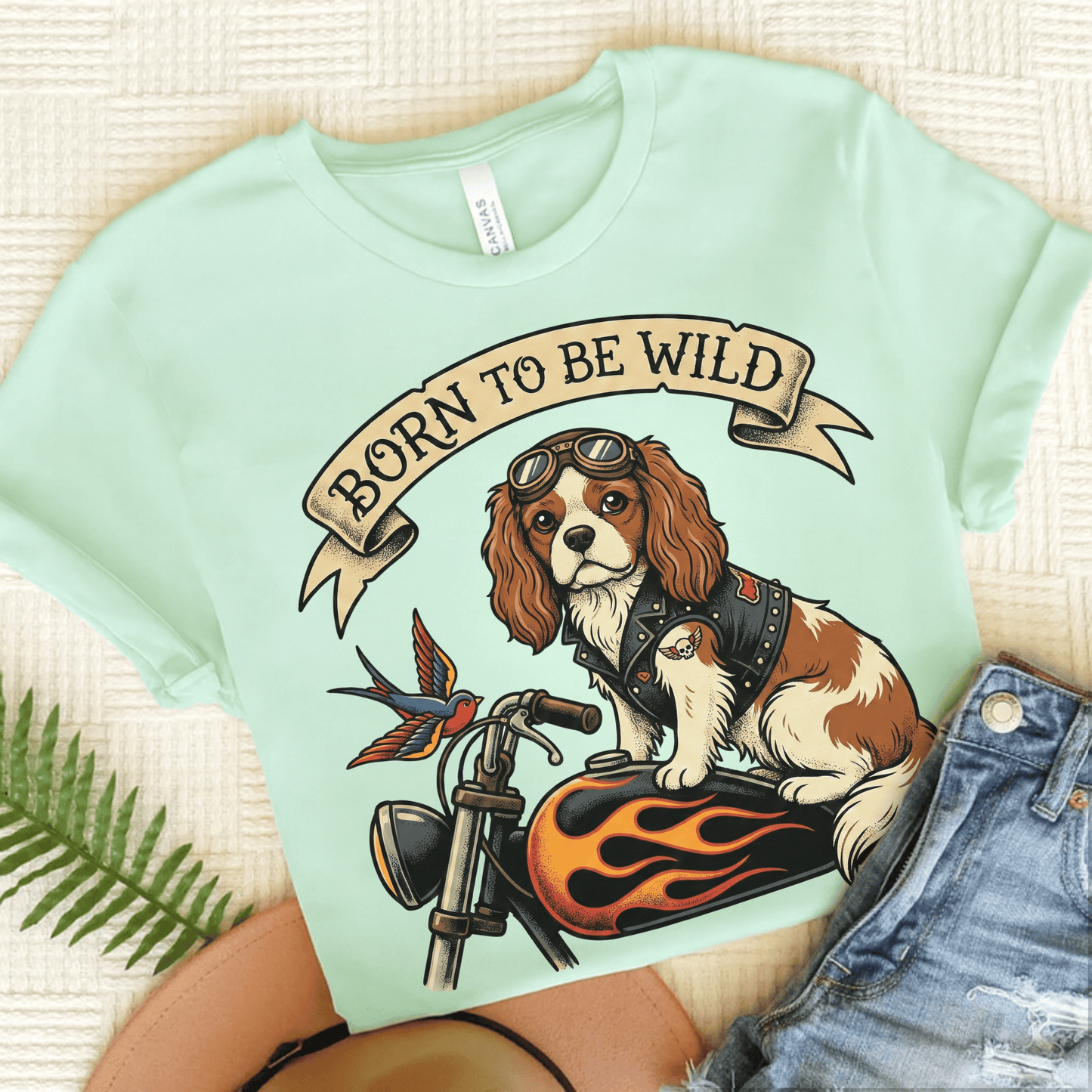 Personalized Cavalier Motorcycle Unisex TShirt Heather Mint
