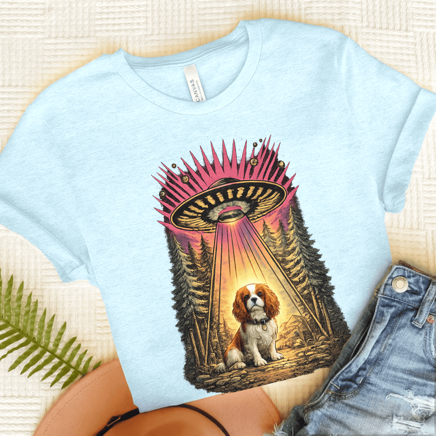 Personalized Cavalier Neon Aliens Unisex TShirt Heather Ice Blue