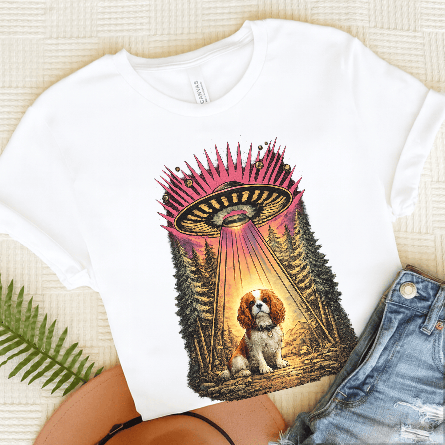 Personalized Cavalier Neon Aliens Unisex TShirt White