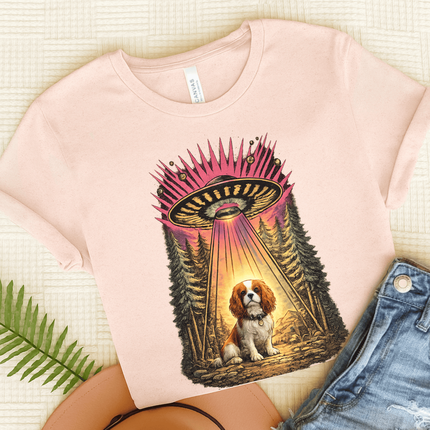 Personalized Cavalier Neon Aliens Unisex TShirt Soft Pink
