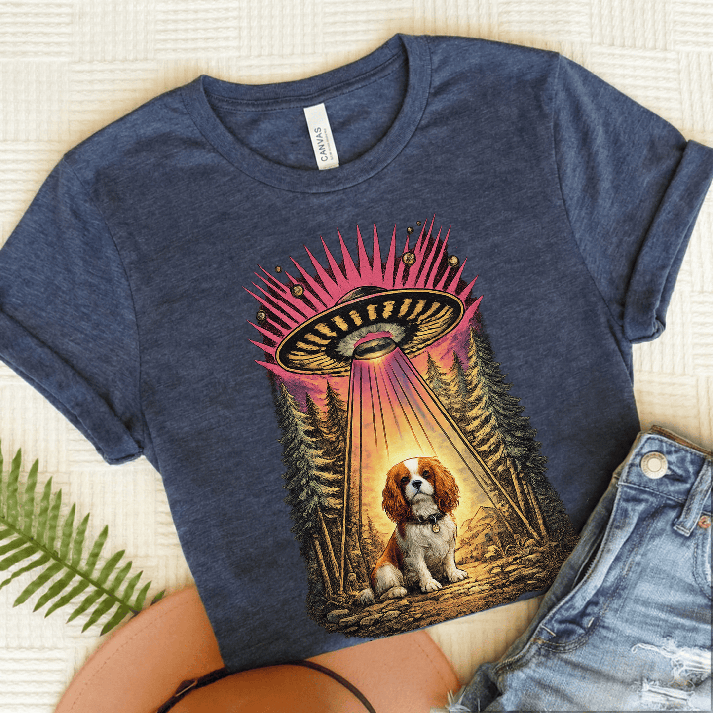 Personalized Cavalier Neon Aliens Unisex TShirt Heather Navy