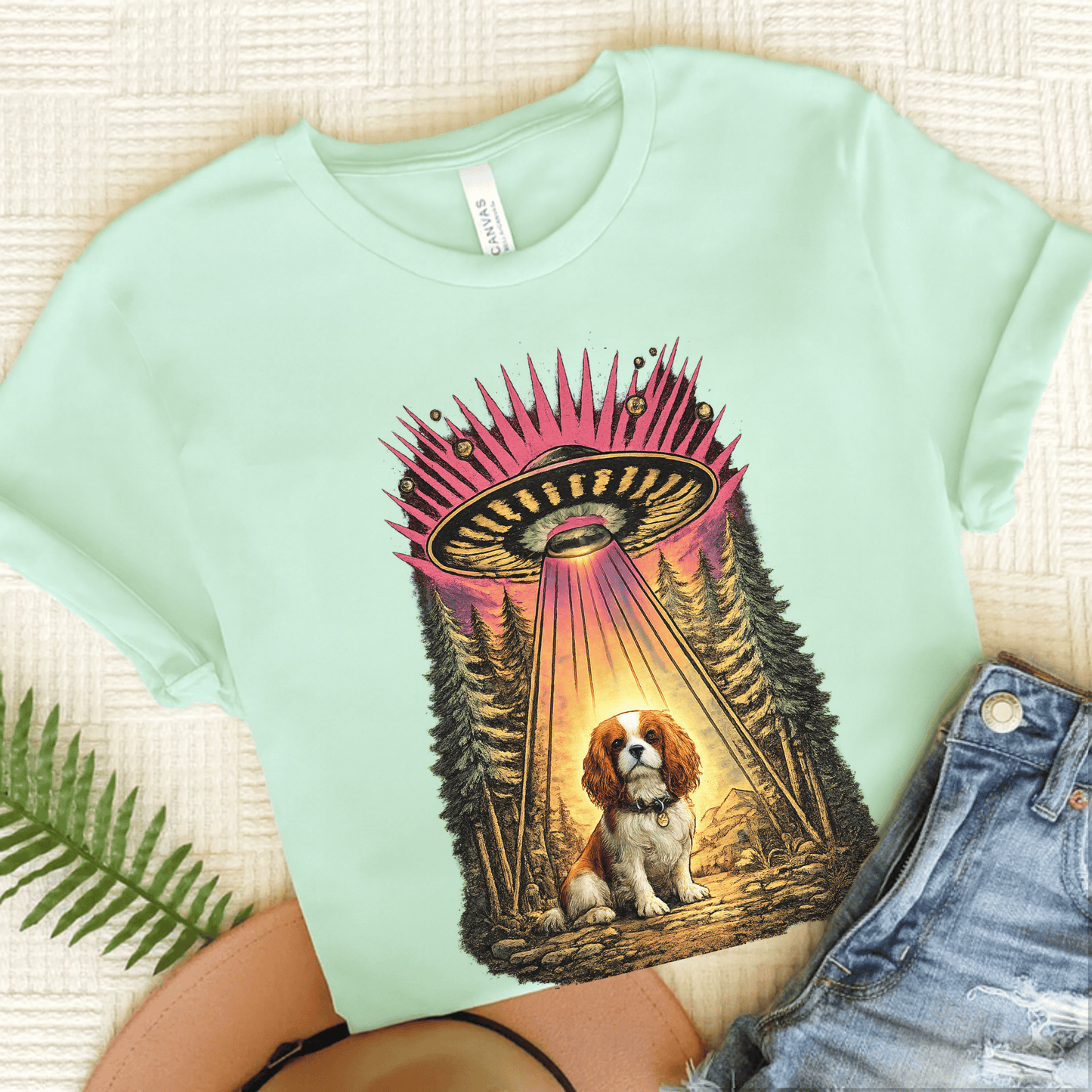 Personalized Cavalier Neon Aliens Unisex TShirt Heather Mint