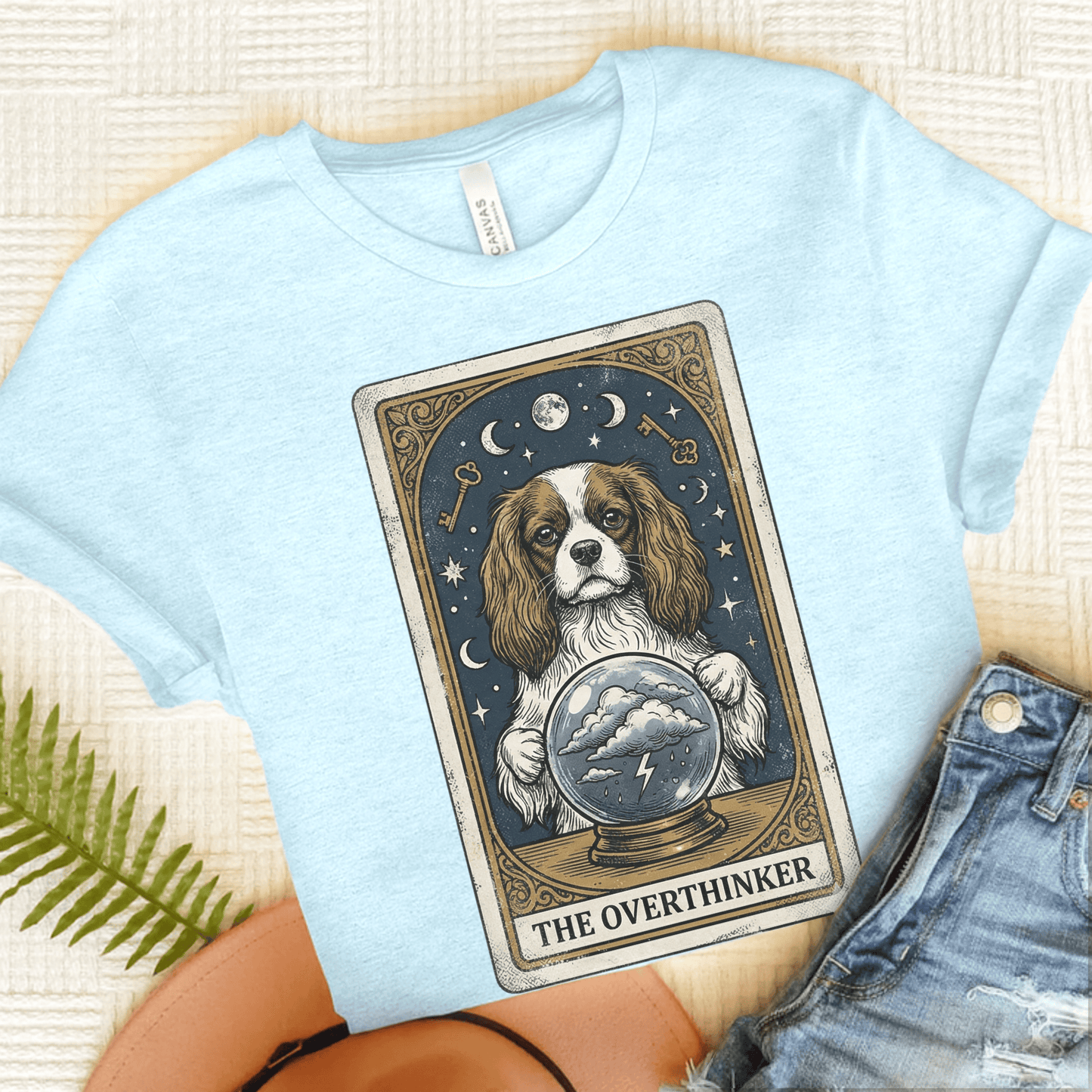 Personalized Cavalier Overthinker Tarot Unisex Tshirt Heather Ice Blue