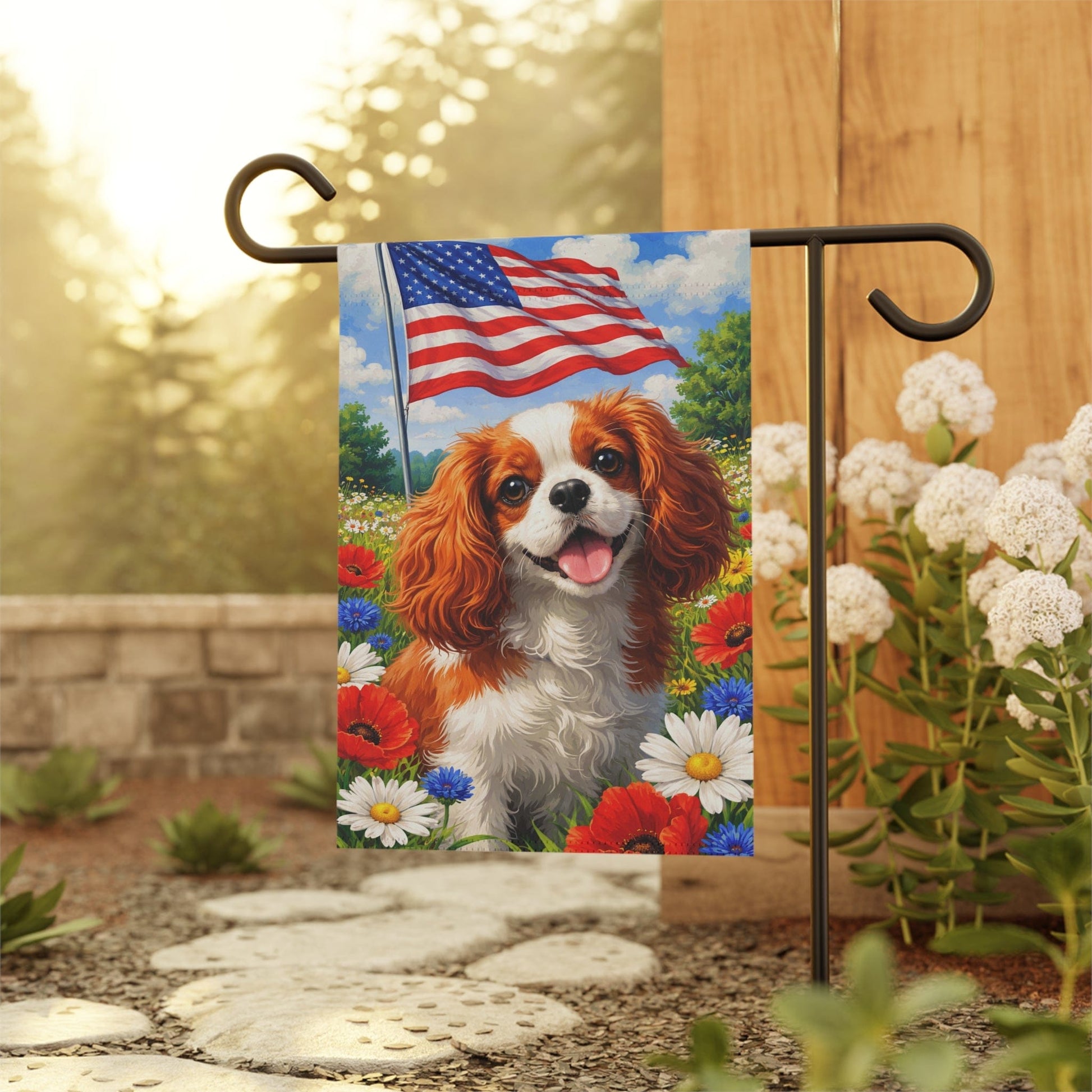 Personalized Cavalier Patriotic USA Garden Flag