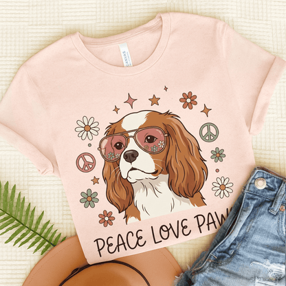 Personalized Cavalier Peace Paws Unisex Tshirt Soft Pink