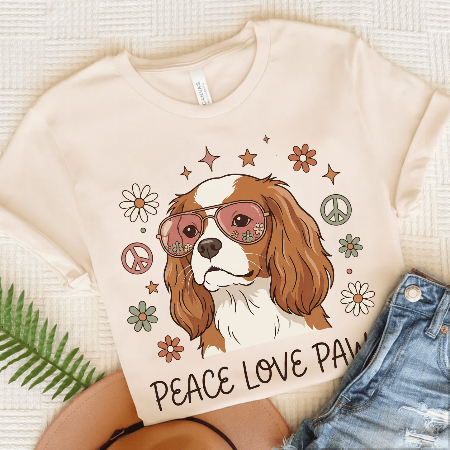 Personalized Cavalier Peace Paws Unisex Tshirt Natural