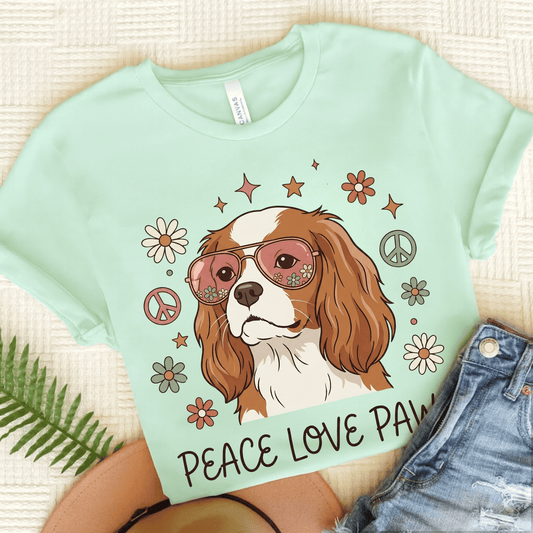 Personalized Cavalier Peace Paws Unisex Tshirt Heather Mint