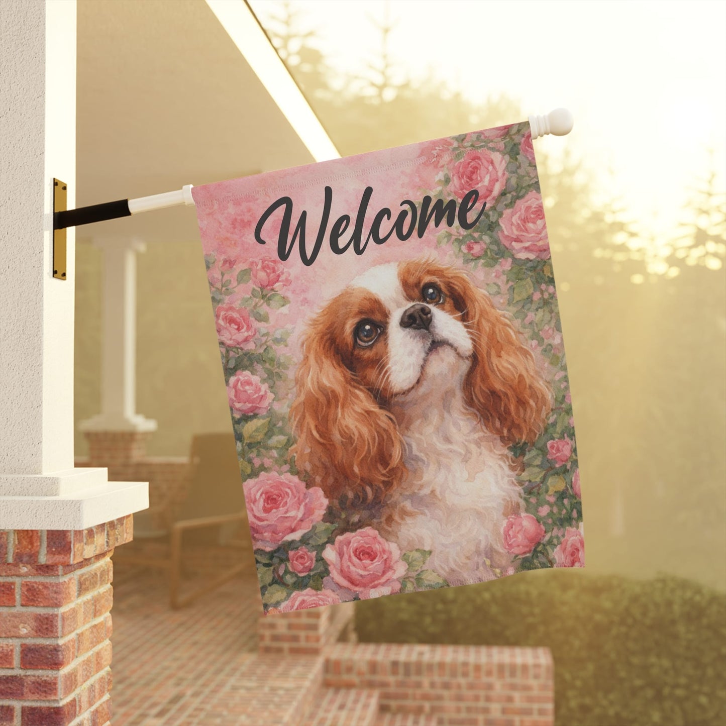 Personalized Cavalier Pink Rose Garden Yard Flag
