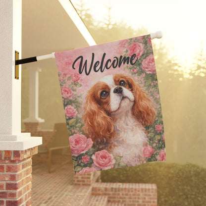 Personalized Cavalier Pink Rose Garden Yard Flag