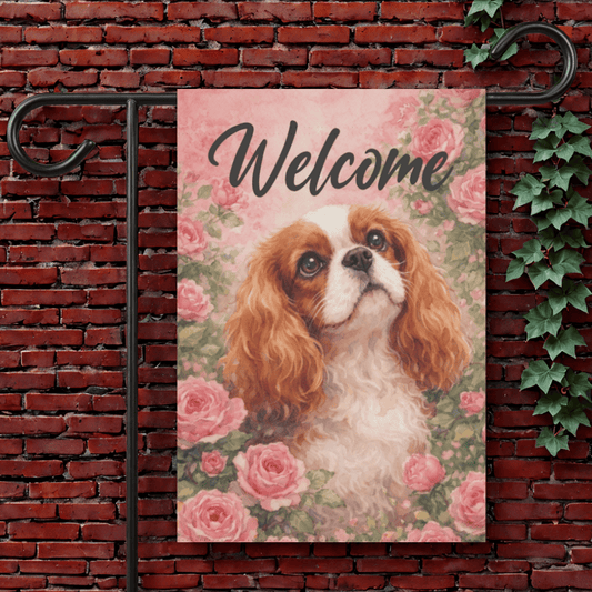 Personalized Cavalier Pink Rose Garden Yard Flag 12'' × 18''