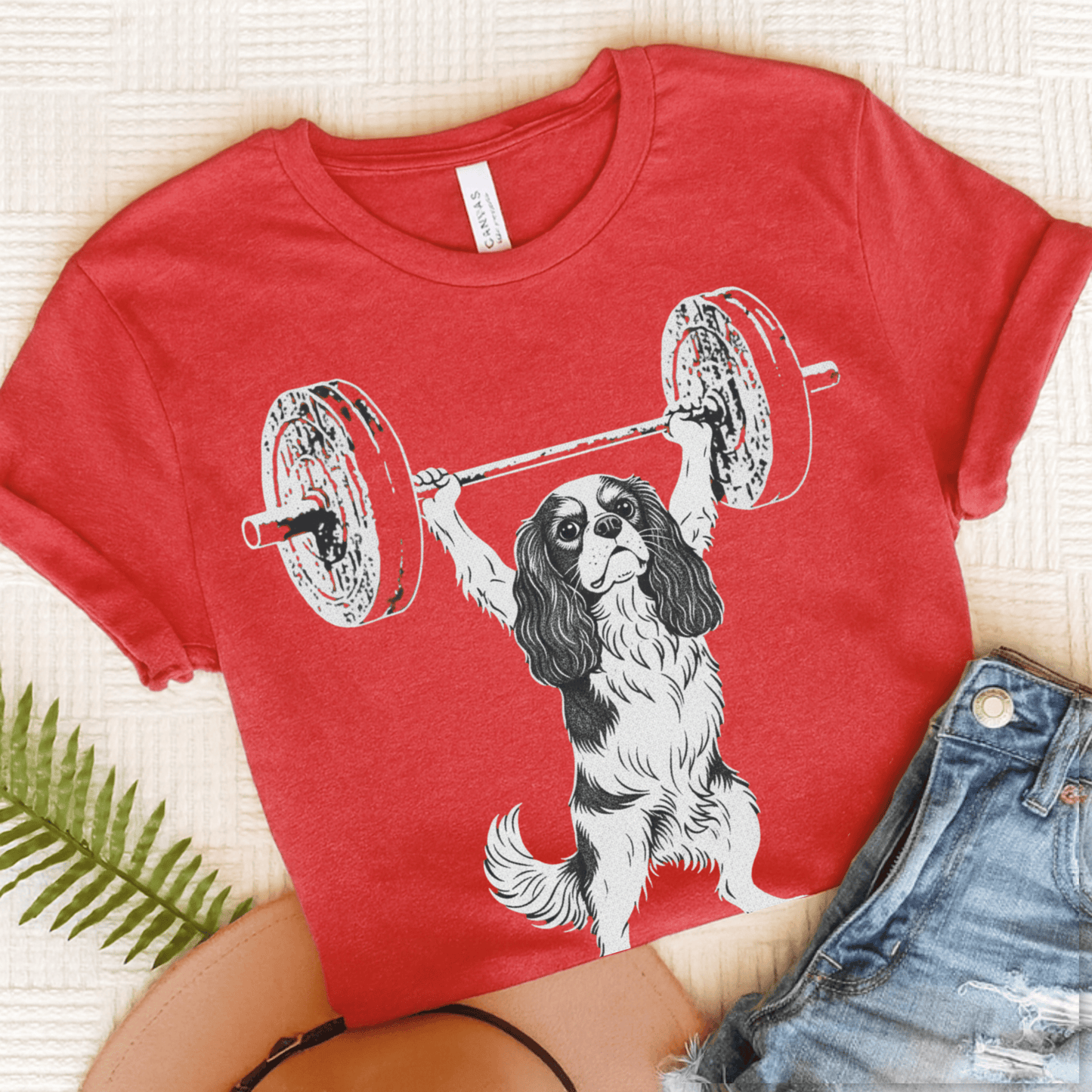 Personalized Cavalier Pumping Iron Unisex TShirt Heather Red