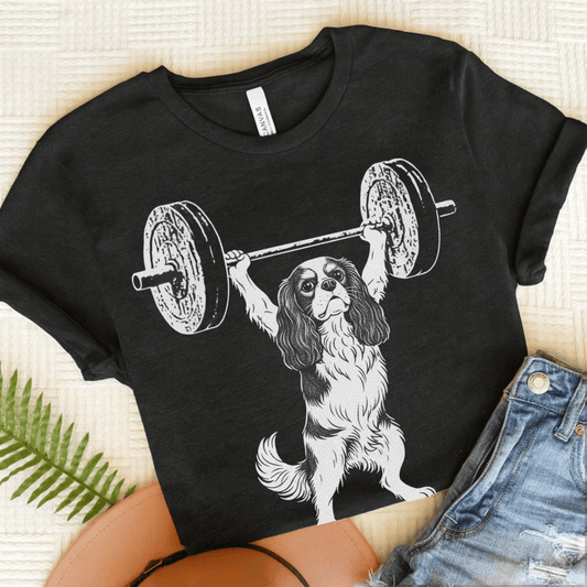 Personalized Cavalier Pumping Iron Unisex TShirt Dark Grey