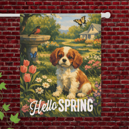 Personalized Cavalier Hello Spring Garden Flag 24.5'' × 32''