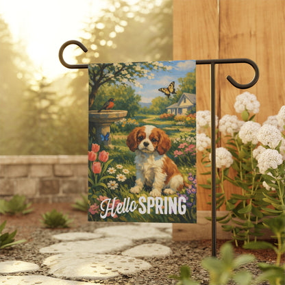 Personalized Cavalier Hello Spring Garden Flag