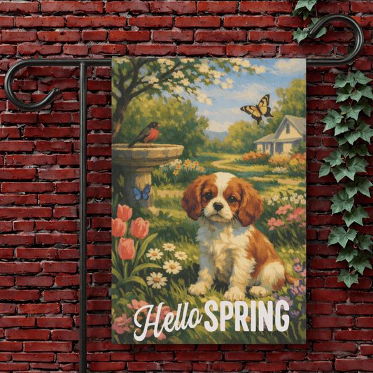Personalized Cavalier Hello Spring Garden Flag 12'' × 18''